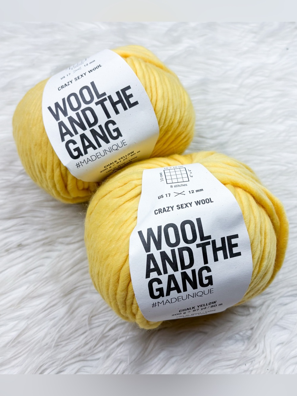 Wool And The Gang Chalk Yellow 100% Wool Yarn Skein Set 2 NEW Knitting